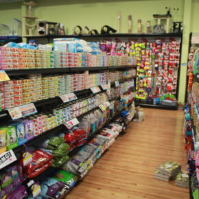 Dog and Cat Food Aisle at Friendly Pets in Exeter, NH